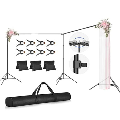 Photo Video Studio Large 20x7ft Adjustable Backdrop Stand, Photography Background Support System Kit with 310° Angle Rotatable Connector, 8 Clamps, 3 Sandbags and Carrying Bag - size: 7x20ft