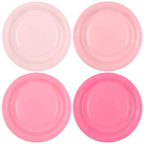 Breroa 72 Pieces Gradient Pink Paper Plates 7 Inch Bulk Paper Plates Disposable Round Dessert Plate Heavy Duty Solid Color Plate Table Decors for Birthday Party, Dinner Table, Wedding - color: Gradient Pink