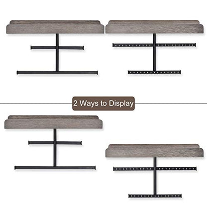 Keebofly Hanging Wall Mounted Jewelry Organizer with Rustic Wood Jewelry Holder Display for Necklaces Bracelet Earrings Ring Set of 2 Weathered Grey,[Patented] - color: Weathered Grey