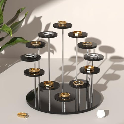 Round Acrylic Display Riser Stands, 12 Tier Jewelry Display Stands for Rings Earrings Mini Figurines 1 Pack(Black) - color: Black 12 Tier
