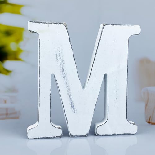 6 Inch Rustic White Wood Letters Unfinished Wood Letters for Wall Decorative White Retro Standing Letters Sign Board Decoration for Craft Home Party Projects (M) - color: M