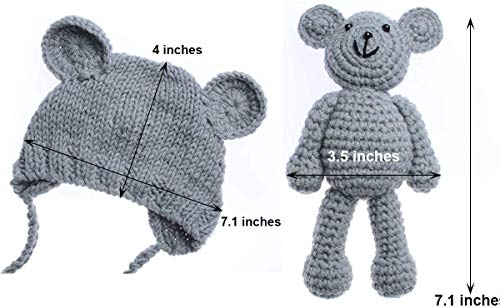 ECYC Newborn Baby Bear Hat Beanie with Bear Dolls Photography Accessories,Blue - color: Blue