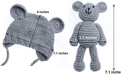 ECYC Newborn Baby Bear Hat Beanie with Bear Dolls Photography Accessories,Blue - color: Blue