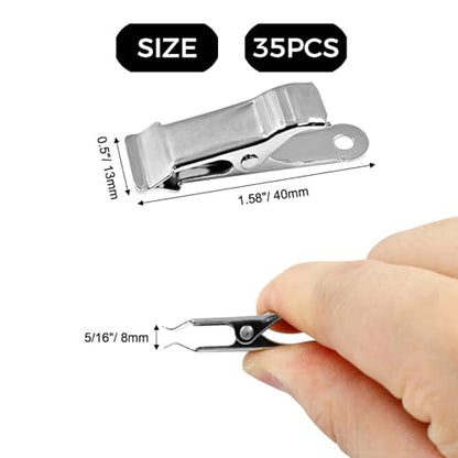 35pcs Metal Mini Alligator Clips, Spring Clamps, Sturdy, Non-Slip, Portable, Silver, Classic, Suitable for Clothes, Photos, Home Office School