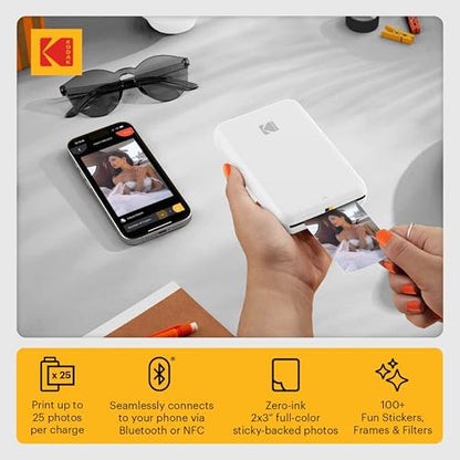 Kodak Step Instant Smartphone Photo Printer - 75 Sheets Bundle - Portable Mini Color Wireless Mobile Printer - Zink 2x3” Sticky-Back Photos - Bluetooth Compatible with Smart Devices - Fun App -White - color: White, style: Printer + 75 Sheets
