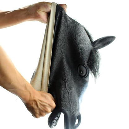 CreepyParty Horse Head Mask - Animal Halloween Costume for Parties, Cosplay, Photo Booth Props, and Pranks - Funny Gag Gift for Adults, Black