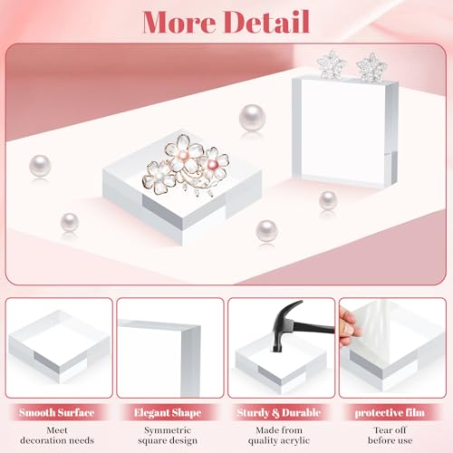 4 Pcs Acrylic Base Stand, 3*3*1 Inch Acrylic Blocks for Display Square Cube Riser Display Pedestal Stands Clear Polished Cubes Holder for Jewelry Perfume Ring Collection Props Cake - size: 7.6*7.6*2.5CM