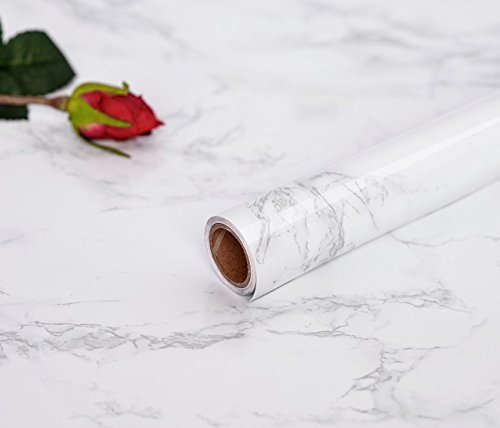 practicalWs Marble Wallpaper Granite White and Grey Paper Roll 23.6" x 118" Kitchen Countertop Cabinet Furniture is Renovated Thick PVC Easy to Remove Without Leaving Glue Upgrade - color: Gray/White, size: 23.6" x 118"
