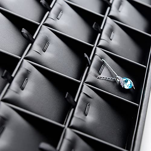 Black PU Leather Jewelry Display Tray 24 Grids Pendant Earrings Necklace Organizer Display Showcase Jewelry Storage Tray - style: Necklace Tray