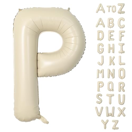 Biapian 40 Inch Giant Cream Foil Balloons - Big Single Alphabet A-Z, Beige Large Aluminum Balloons for Birthday, Baby Shower, Wedding, Anniversary Party Decoration - color: Cream Letter-p