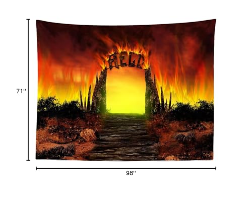 BELECO Hell Gate Photography Backdrop Fabric 8x6ft Hellfire Stairway to Hell Background Christian Religious Belief Church Event Party Decorations Backdrop Halloween Decor Studio Photo Booth Props - size: 8x6FT