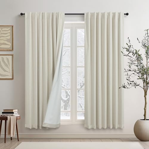 DANCURTON Beige Short Black Out Curtains 58 Inch Long for Bedroom 58 Inch Length Window Treatments Boho Kitchen Farmhouse Thermal Cooling Curtains for Summer Heat Living Room Bathroom 2 Panel Set - color: Linen, size: 52"W x 58"L (Pack of 2)