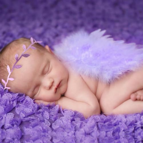 Holibeat 0-6M Baby Purple Feather Angel Wings with a Headband Newborn Photography Posing Props (Purple) - color: purple