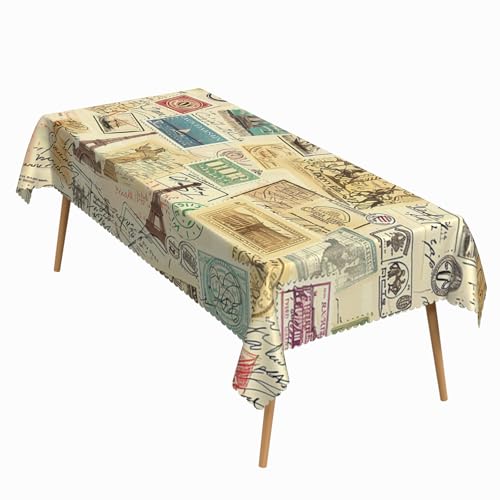 52x70 Inch Vintage Rectangular Tablecloth Retro Travel Stamps Postmask Eiffel Tower Table Cloth Washable Durable Table Cover for Kitchen Dining Home Coffee Shop Outdoor Decor - color: Color 5, size: 70" x 52" (Rectangular)