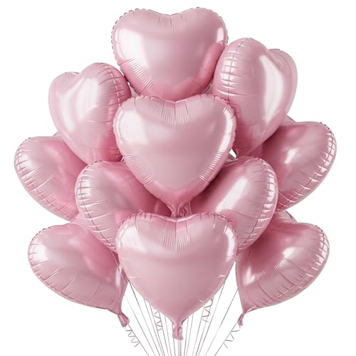 TONIFUL 30Pcs 18 Inch Baby Pink Heart Balloons Pastel Pink Heart Shape Foil Mylar Balloons Decoration for Birthday Valentine's Day Wedding Bridal Shower Anniversary Engagement Party Supplies - color: Baby Pink
