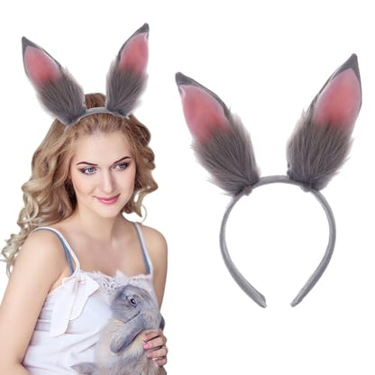 1 Pcs Gray Fluffy Easter Bunny Ears Headband Lovely Rabbit Ears Hair Hoop Bunny Hair Band Easter Hair Accessories for Halloween Holiday Makeup Party Cosplay Decoration