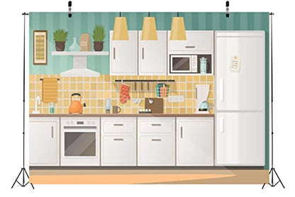 BELECO 10x6.5ft Fabric Kitchen Backdrops for Photography Kids Cartoon Kitchen Background for Baking Cooking Party Decorations Birthday Banner Baby Children Portrait Photoshoot Studio Booth Props - size: 10x6.5FT