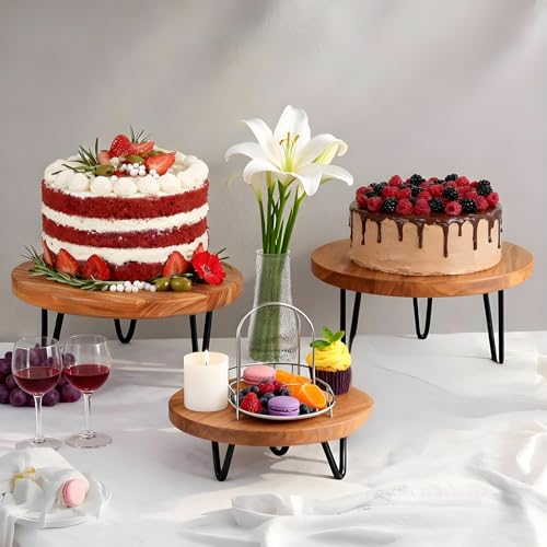 3 Pcs Buffet Risers, Wood Round Food Riser Dessert Table Display Stand Set for Party Wood Cupcake Stands Nesting Table for Home Decor (Natural) - color: Natural