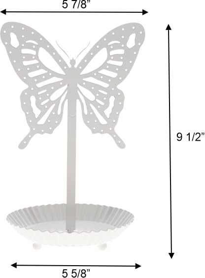 Top Brass Butterfly Earring Holder Organizer Metal Standing Jewelry Tree Display with Ring Tray (White) - color: White