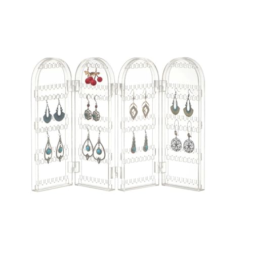 Earring Holder Organizer, Jewelry Organiser Stand, 4 Panels 260 Holes Foldable Screen Necklace Rack Multi-Purpose Dressing Tabletop Jewelry Holder for Necklaces Earrings Bracelets Rings