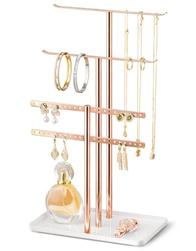 pickpiff Rose Gold Jewelry Stand Holder Organizer: 14.5" Sturdy Hanger for 80 Pcs Jewelry, Jewlery Tower for Display Necklace, Earring, Bracelet, Watch - color: Rose Gold, size: 14.5" Height