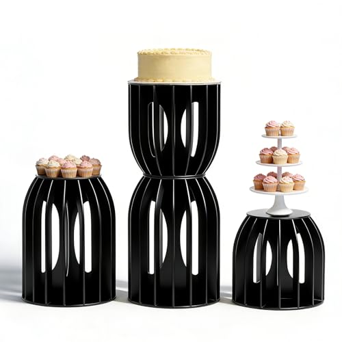 4PCS Cylinder Stands for Party, Black Cylinder Pedestal Stand, Cilindros Para Fiestas Cake Table Stand for Parties Plant Stand Cylinder Tables for Parties Round Cylinder Stands for Party - color: Black