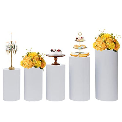 5 Pcs Cylinder Stands, Large White Cake Pedestal Tables, Round Reusable Dessert Display Plinth Pillars Wedding Backdrop Art Decor Flower Column Stand for Party Weddings or Banquets - size: 5 Pcs