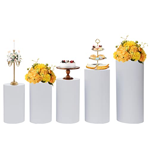 5 Pcs Cylinder Stands, Large White Cake Pedestal Tables, Round Reusable Dessert Display Plinth Pillars Wedding Backdrop Art Decor Flower Column Stand for Party Weddings or Banquets - size: 5 Pcs