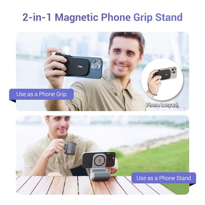 KIWIFOTOS for iPhone Magsafe Camera Grip Magnetic Phone Handle with Bluetooth Remote for iPhone 17 16 Pro Max Samsung Smartphone Vlog Video Shooting(Tripod NOT Included) - color: Magsafe Phone Grip-Gray
