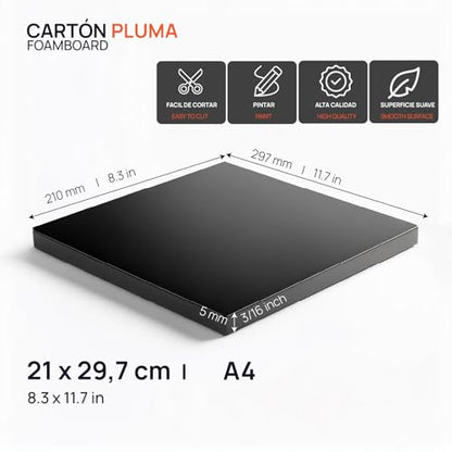 OFITURIA Foam Board, Black, A4 (21 x 29.7 cm), Pack of 2, Expanded Polystyrene Plate, Lightweight and Rigid, Foam Board, Versatile and Cuttable, for Crafts and Models, 5 mm - color: Black, size: A4 Pack 2 u