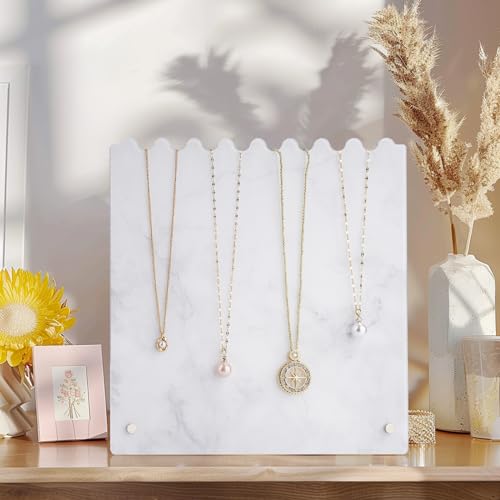 NiHome Stylish Marble Pattern Design Adjustable Height Acrylic Necklace Display Stand, Secure and Stable Back Hooks & Anti-Slip Pegs for Safe Jewelry Organization, Easy Dismantle for Compact Storage - color: Marble