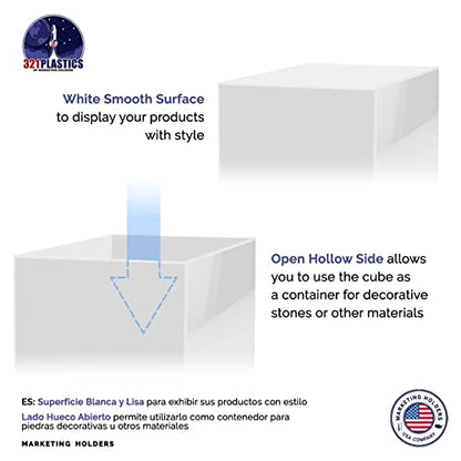 2 Pack 7 Inch White Acrylic Display Box Versatile Square Plexiglass Retail Product Storage Bin or Merchandise Riser with One Open Side No Assembly by Marketing Holders - size: 7" x 7" x 7" White