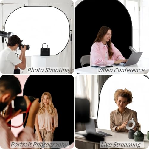 5 * 6.5 Ft Collapsible Backdrop Black White Pop Up Screen with Carrying Bag, Double Sided Foldable Backdrop Portable Background for Photography Auditions Headshots Gaming Streaming Video Calls - color: Black White