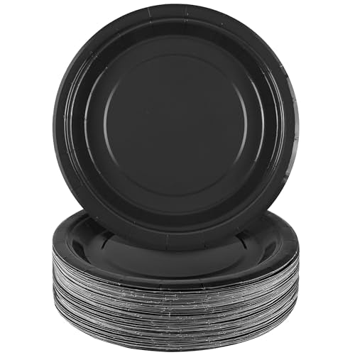 Breroa 72 Pieces Black Paper Plates 7 Inch Bulk Paper Plates Disposable Round Dessert Plate Heavy Duty Solid Color Papers Plate Table Decors Party Supply for Birthday Party, Dinner Table, Wedding - color: Black