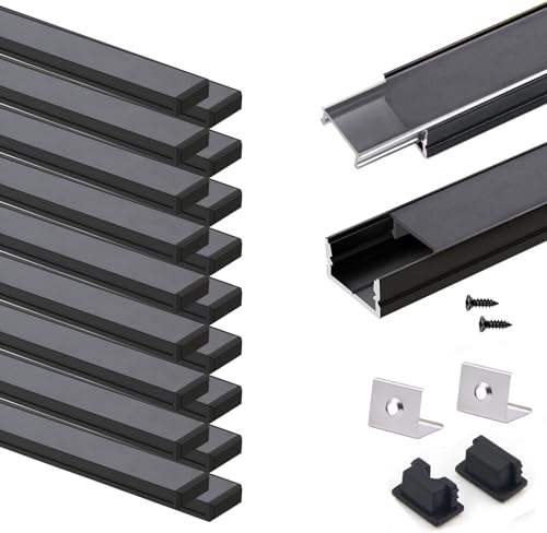VST 20pack 3.3ft LED Channel, U Shape Led Diffuser Channel, LED Aluminum Channel System with Black Cover, End Caps and Mounting Clips, Aluminum Profile for LED Strip Light Very Easy Installation - color: Black & Black, size: 3.3ft 20