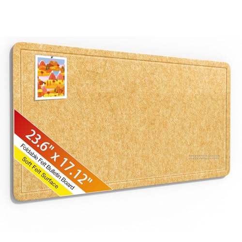 Bulletin Board,23.6 x 17.1 inches Foldable Decorative Felt Pin Board Photo Display Board with Self-Adhesive Tape, Decorative Cork Alternative for Wall Includes 20 Push Pins,Yellow - color: Yellow, size: 23.6 x 17.1 inches