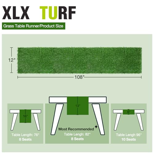 XLX TURF Artificial Grass Table Runner for Sport Golf Spring Summer Party Decorations - Green Fake Grass Crafts Table Centerpiece Wedding Baby Bridal Shower - 12x108 Inch - size: 12 x 108 Inches / 1PC