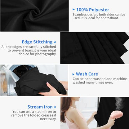 HEMMOTOP Black Backdrop Background, 6x9 ft Polyester Fabric Chromakey Black Screen Backdrops Collapsible for Photoshoot, Birthday Party, Wedding, Photography (Backdrop only) - color: Black, size: 6x9ft