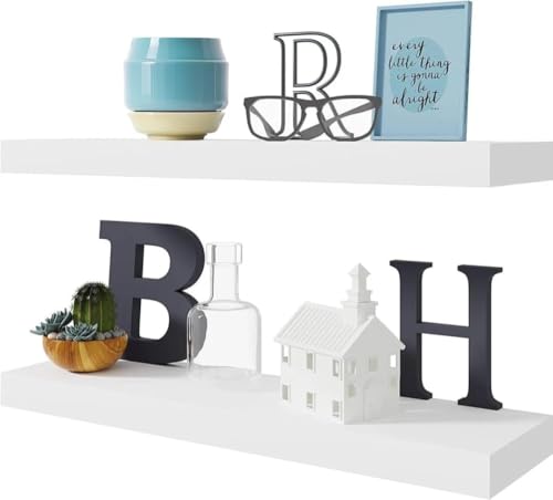 BAMEOS Floating Shelf,Wall Shelf,Decor Wall Mounted Shelves,Hanging Shelf Set L24xW6 for Bathroom Kitchen Living,Kitchen,Room Bedroom Storage,White - color: White, size: 24x6 2Pcs