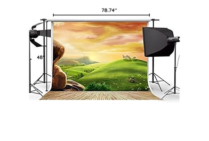 AOFOTO 8x8ft Dreamy Pastoral Scenery Photography Girl Backgrounds Cartoon Spring Hillside Meadow Sheep Backdrop with Wood Floor Rosy Clouds Grass Video Baby Kid Portrait Photo Shoot Studio Props Vinyl - size: 8x8ft