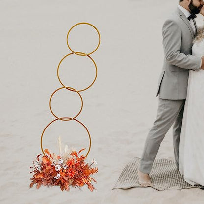 5.02FT Gold 4 Round Hoop Backdrop Stand, 4-Tier Detachable Wedding Metal Flower Arch Kit Frame for Photo Booth Background, Flower Display Background Decoration for Birthday Party - style: Round