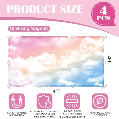 ANGSYLTH 4 Pcs Fluorescent Light Covers with Flame Retardant Certificate - Classroom, Office 4 x 2 Feet 40 Magnetic Covers for Ceiling Lights Filters (Rainbow) - color: Rainbow