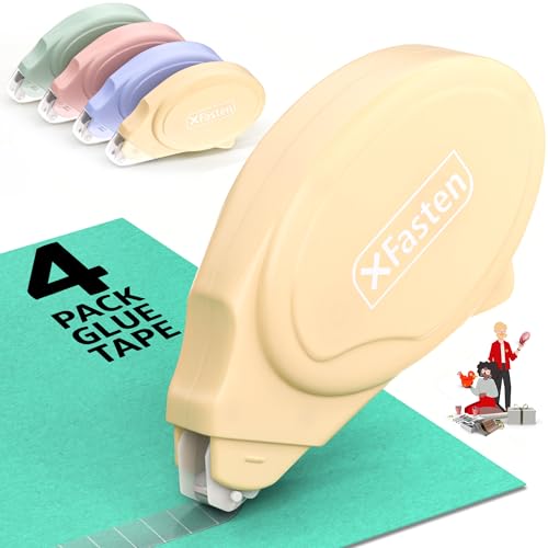 XFasten Glue Tape Roller for Scrapbooking 4-Pack Acid-Free Multicolor Double Sided Tape Roller for Crafts, Photos, Bullet and Junk Journaling Supplies - Scrapbook Adhesive Runner (0.3 in x 30 ft) - color: Multicolor Pack