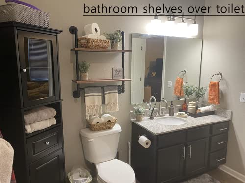 ROGMARS Industrial Pipe Shelf Floating Shelves Bathroom Pipe Shelving Farmhouse Bathroom Shelves with Towel Bar Towel Rack Over Toilet Industrial Shelf Rustic Wall Wood Shelves 19.7 Inch - color: Rustic Brown, size: 20 Inch 2 Tier