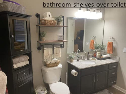 ROGMARS Industrial Pipe Shelf Floating Shelves Bathroom Pipe Shelving Farmhouse Bathroom Shelves with Towel Bar Towel Rack Over Toilet Industrial Shelf Rustic Wall Wood Shelves 19.7 Inch - color: Rustic Brown, size: 20 Inch 2 Tier