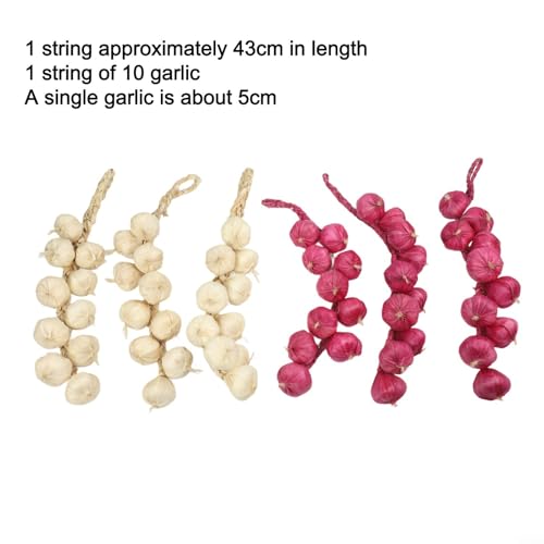 6Pcs Artificial Garlic String Decor Bulbs For Kitchen Wall Hanging, Rustic Dining Room Display And Culinary Photography Props