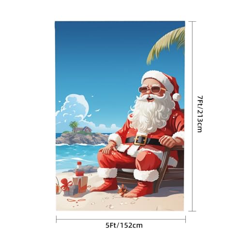 Santa Claus at Beach Backdrop Background for Photography 5x7ft Photobooth Professional Photo Backdrop Curtains Video Photography Studio Photo Backgrounds Banner Booth Background Screen Parties - color: Santa Claus At Beach