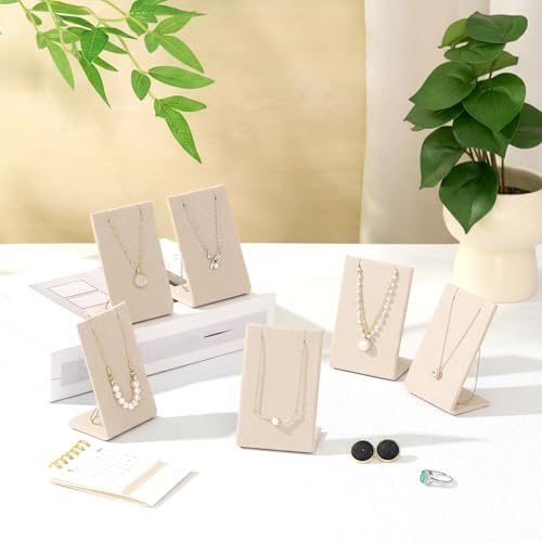 RattanView 12 Pieces Velvet Earring Display Stand Necklace Pendant Jewelry Stand Showcase Organizer Display Holder for Earring Pendant Accessory Rack(Linen Color,Straight Style,Linen) - color: Linen Color, style: Straight Style