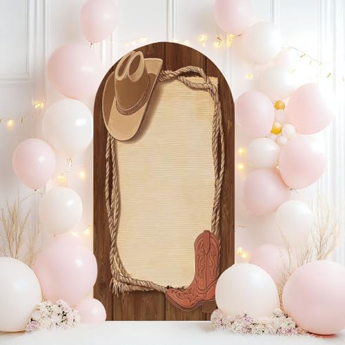 Wedding Arch Backdrop Cover 7.2FT Cowboy Paper for Western Cowboy hat Lasso Wood Texture Spandex Fitted Arch Cover Round Top Stands Cover for Birthday Party Ceremony Banquet Decoration - color: Color5, size: 7.2x3.6 FT