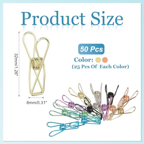 PATIKIL 50Pcs Paper Office Binder Clips, 1.26" Small Metal Wire Hollow Out Paper Clamps Long Tail Binder Clips for Photo Clothes Hanging Office Home Kitchen Food Package, Gold/Rose Gold - color: Gold/Rose Gold